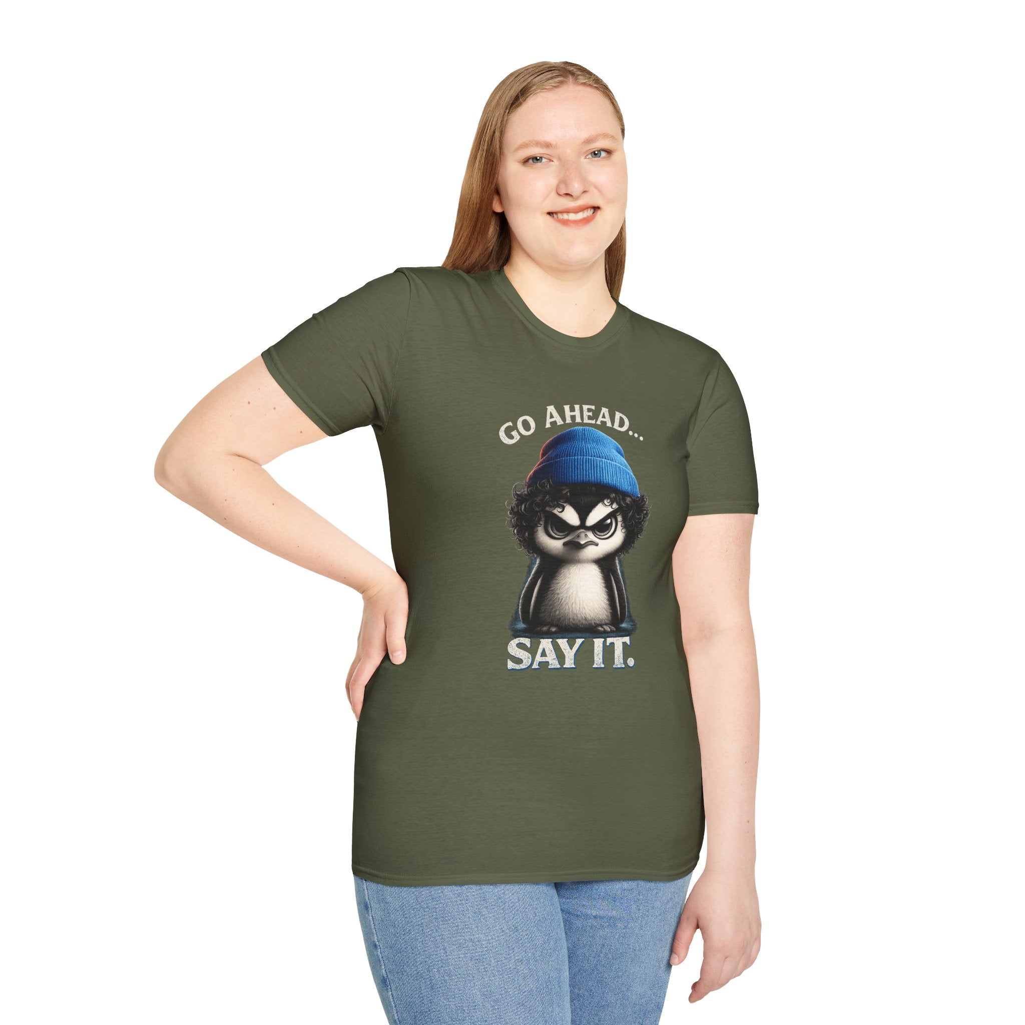 Penguin Graphic T-Shirt — "Go Ahead... Say It." Casual Statement Tee