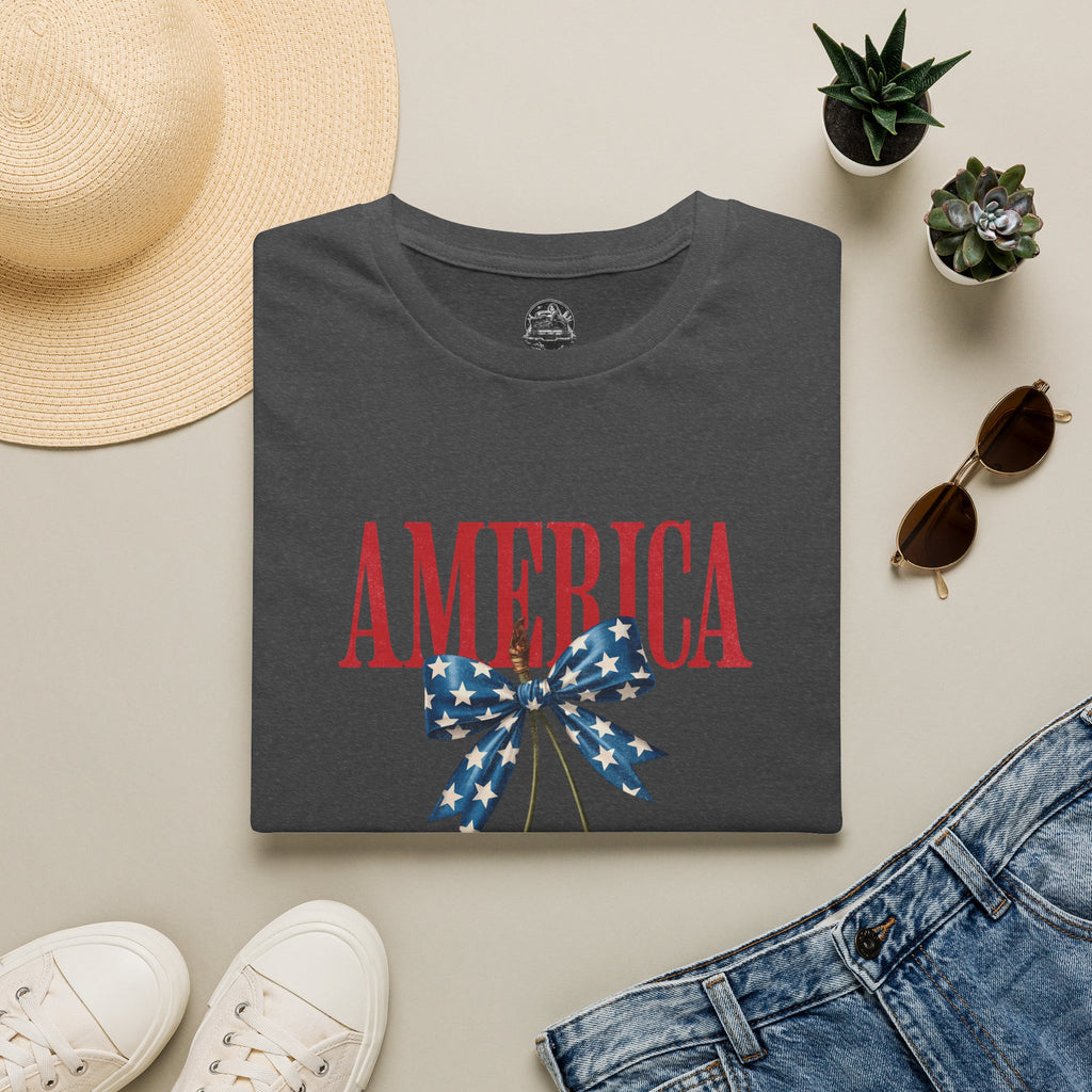 America Cherry Graphic T‑Shirt — Patriotic Stars & Stripes Bow Tee