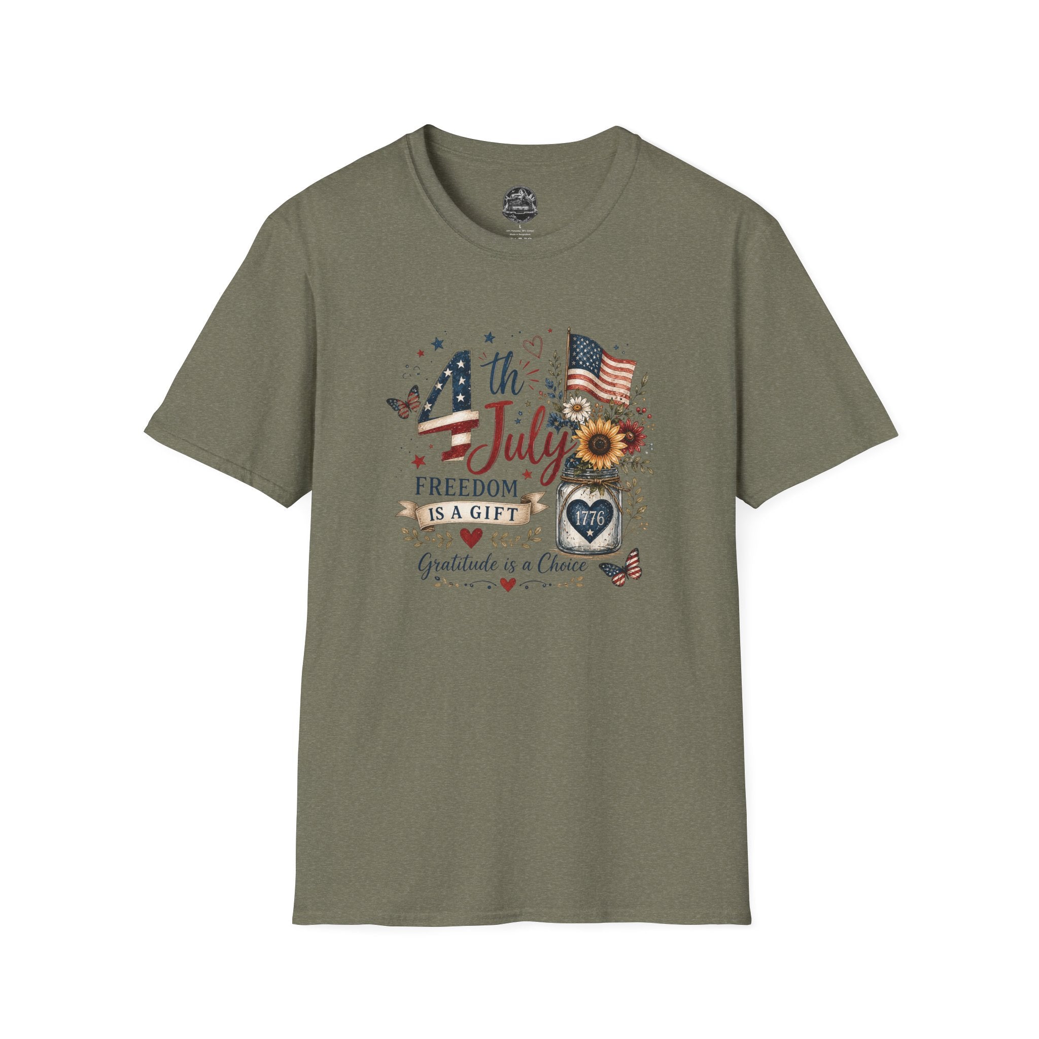 4th of July T-Shirt — "Freedom Is A Gift" Patriotic American Flag & Sunflower Tee