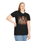 Halloween Pumpkin Crew T-Shirt — Leopard & Buffalo Plaid Spooky Friends