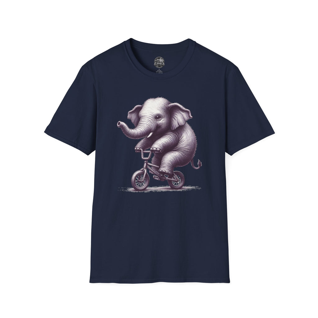 Cute Elephant on Bicycle T-Shirt — Whimsical Vintage Baby Elephant Graphic Tee