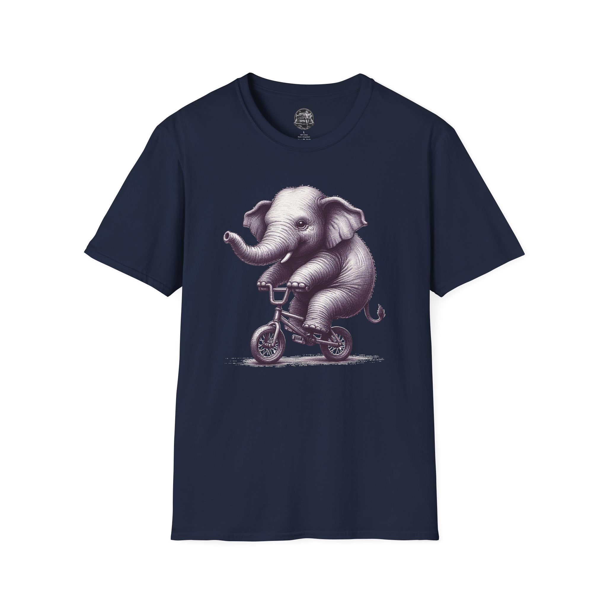Cute Elephant on Bicycle T-Shirt — Whimsical Vintage Baby Elephant Graphic Tee