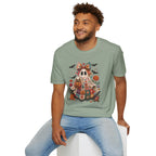 Patchwork Floral Ghost Halloween Shirt | Quilted Boho Ghost with Pumpkin and Bats