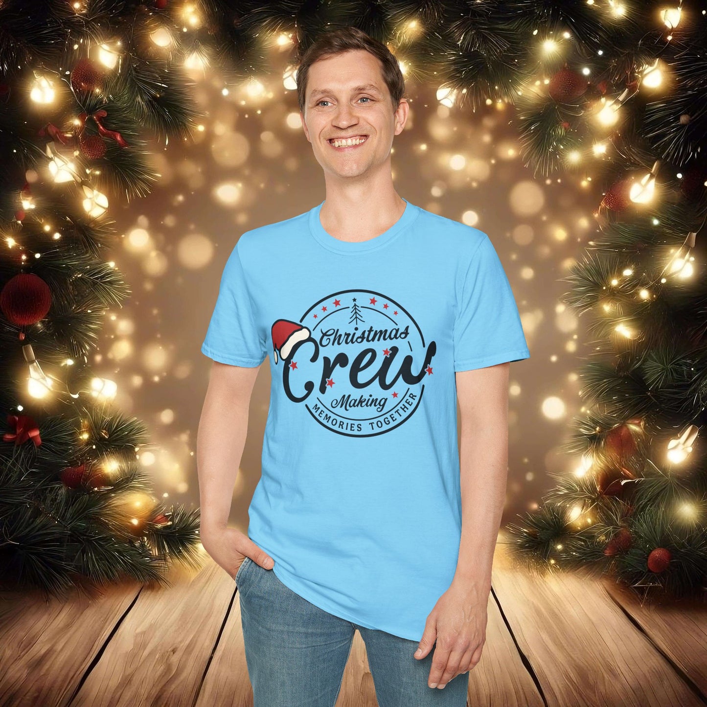 Christmas Crew Unisex T-Shirt | Making Memories Together and Santa Hat Design (Black Text)