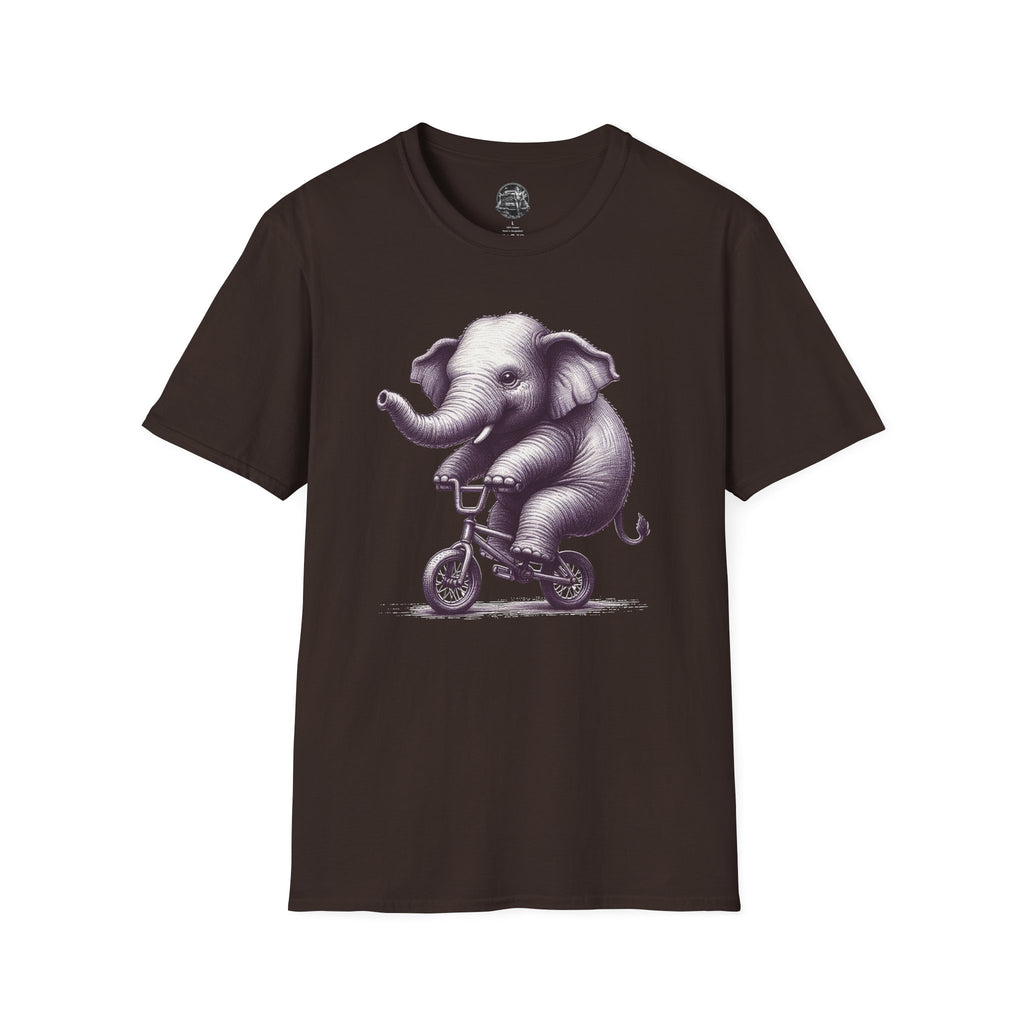 Cute Elephant on Bicycle T-Shirt — Whimsical Vintage Baby Elephant Graphic Tee
