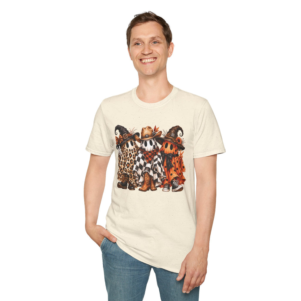 Halloween Pumpkin Crew T-Shirt — Leopard & Buffalo Plaid Spooky Friends