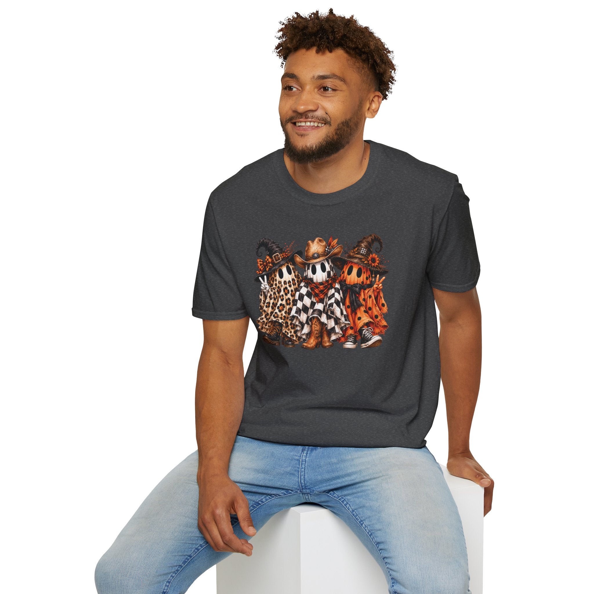Halloween Pumpkin Crew T-Shirt — Leopard & Buffalo Plaid Spooky Friends