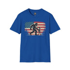 Bigfoot & Alien Patriotic T-Shirt — Distressed Flag Cryptid Design