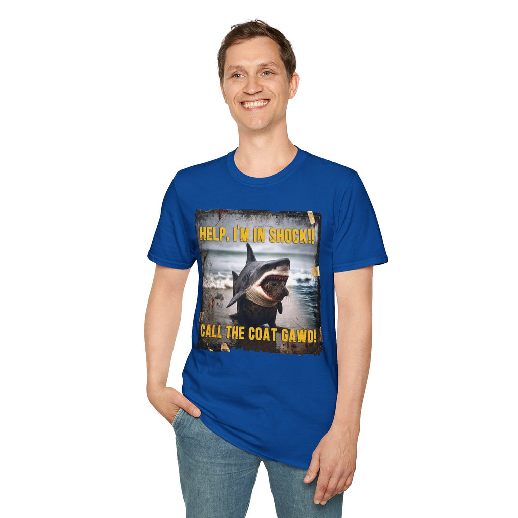 Shark Graphic T-Shirt — "Help, I'm in Shock!" Funny Beachwear