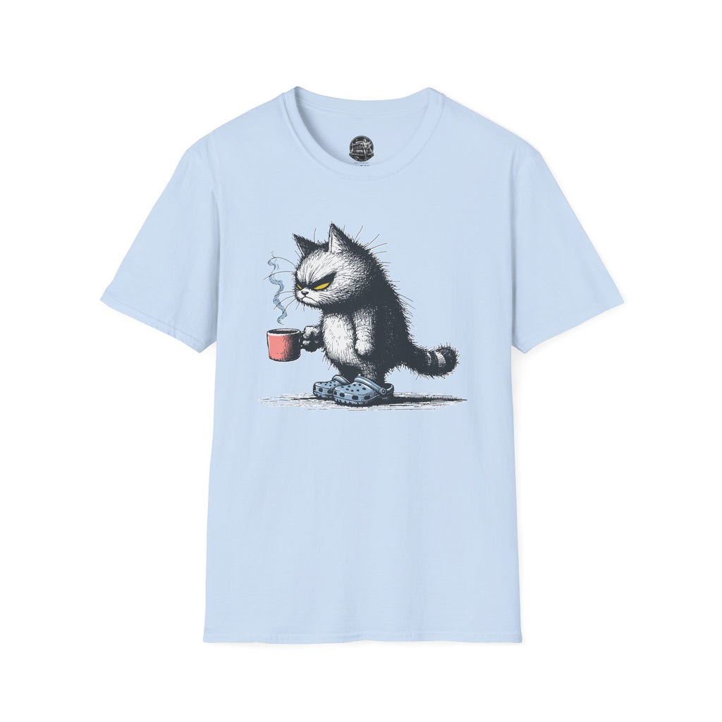 Cat Coffee T-Shirt — Grumpy Cat Holding Mug Illustration