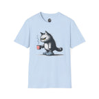 Cat Coffee T-Shirt — Grumpy Cat Holding Mug Illustration