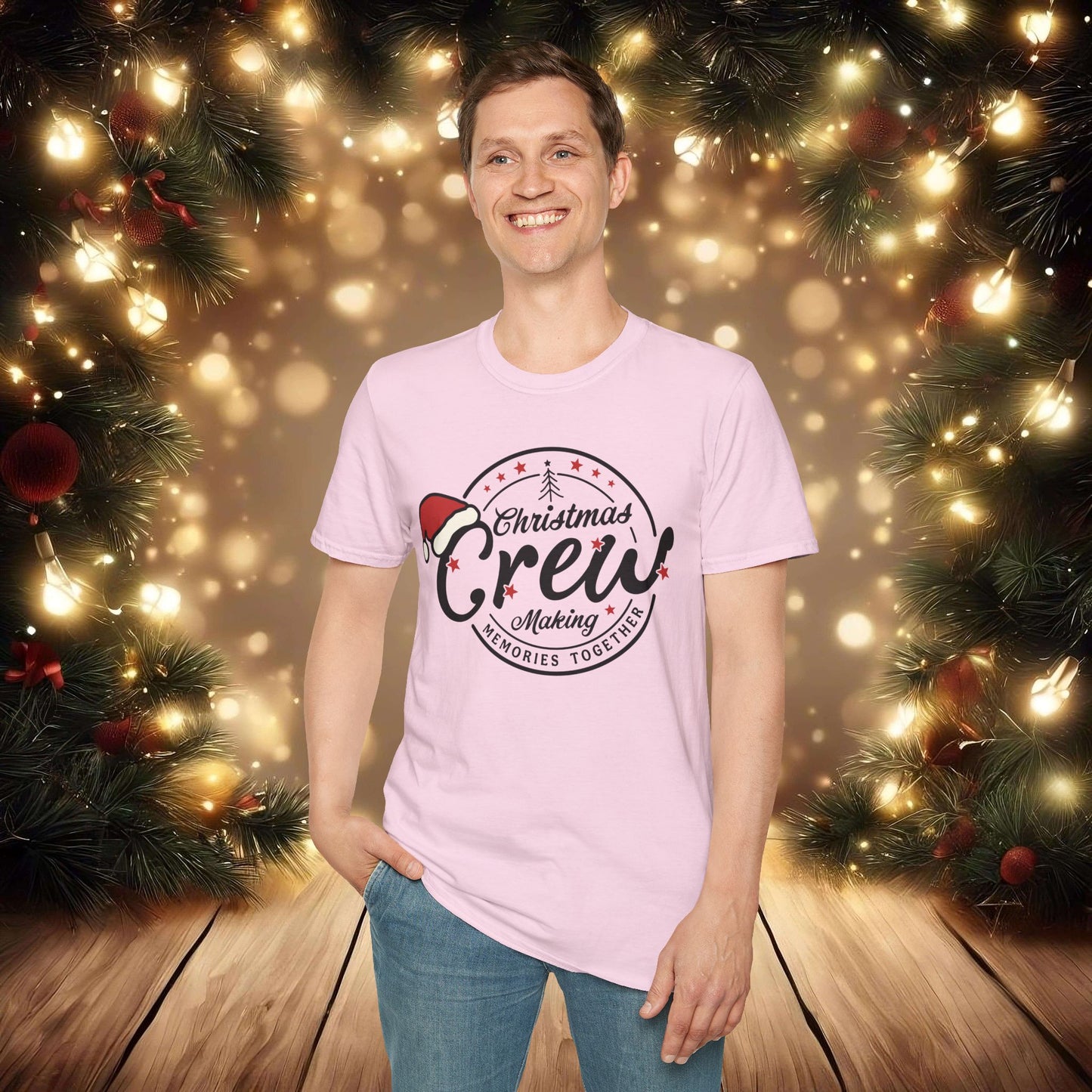 Christmas Crew Unisex T-Shirt | Making Memories Together and Santa Hat Design (Black Text)