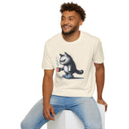 Cat Coffee T-Shirt — Grumpy Cat Holding Mug Illustration