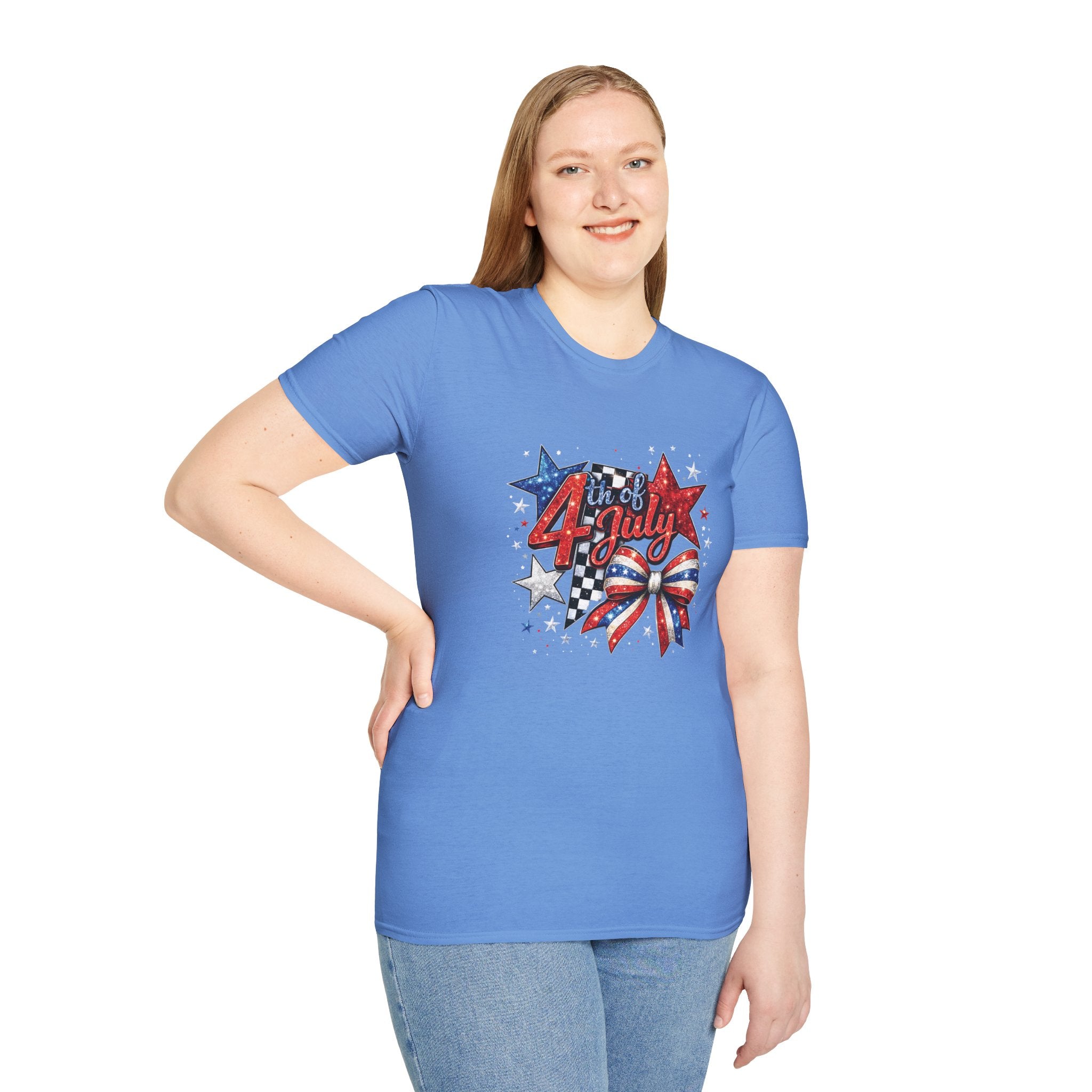 4th of July Patriotic T-Shirt – Red White Blue Stars & Bow Design