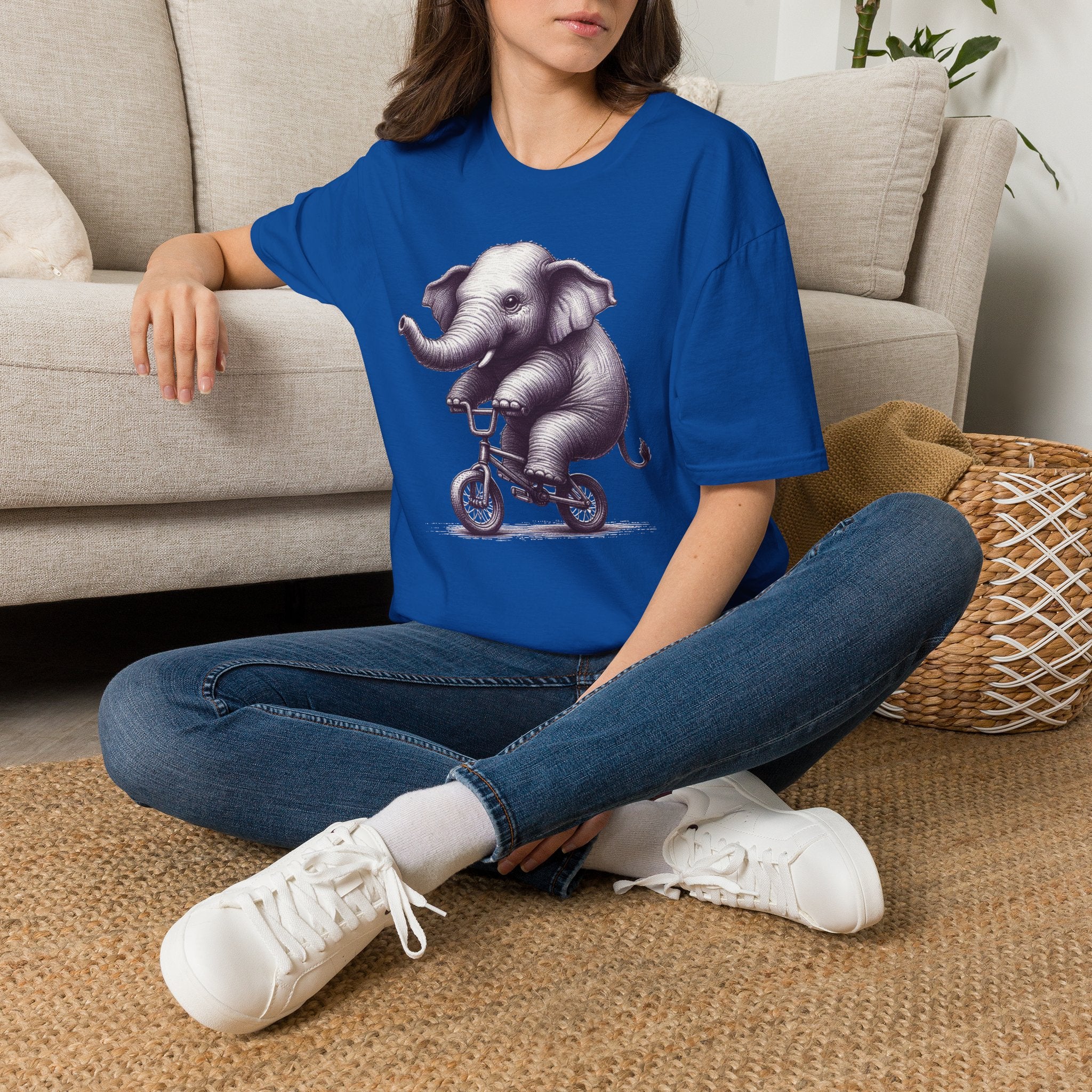 Cute Elephant on Bicycle T-Shirt — Whimsical Vintage Baby Elephant Graphic Tee