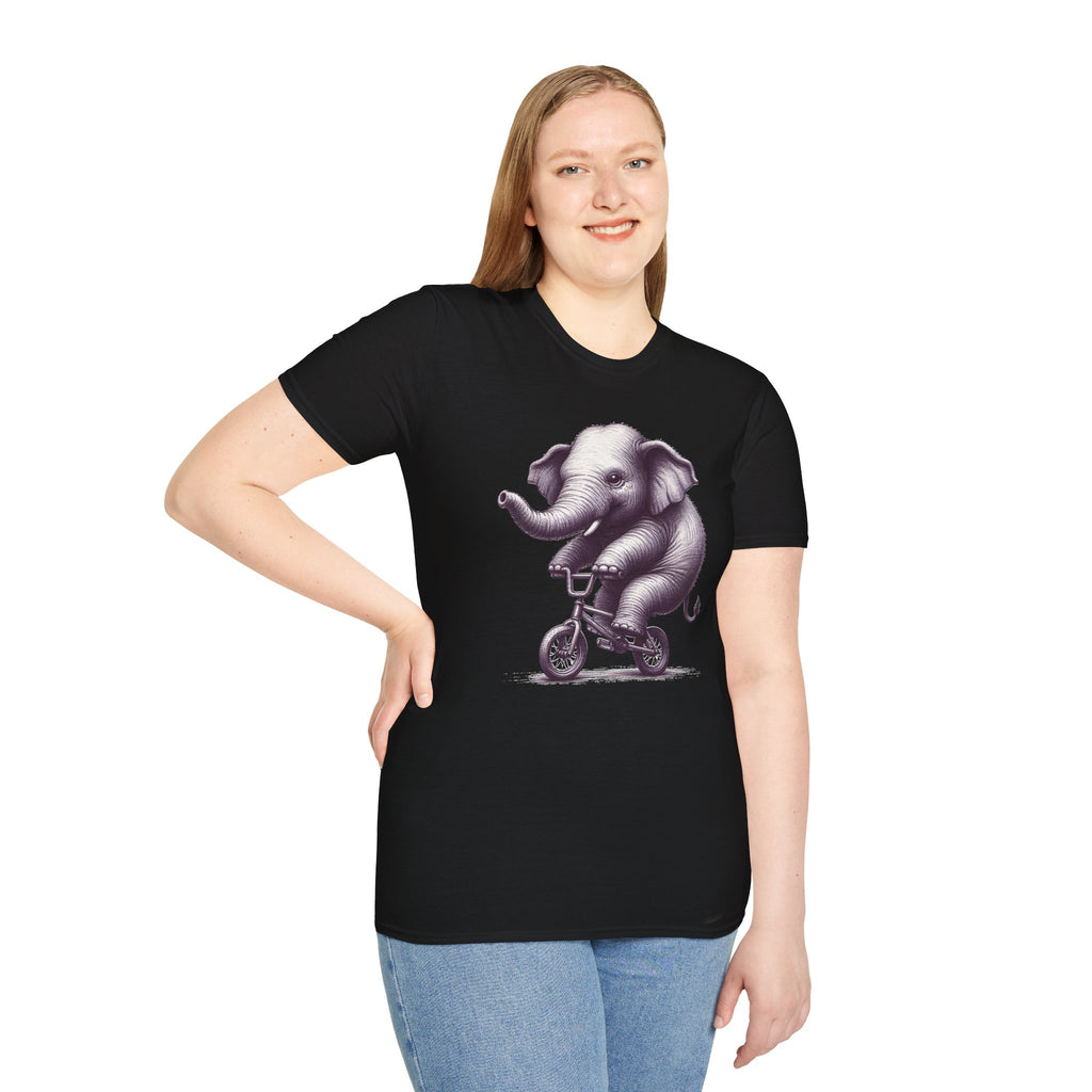 Cute Elephant on Bicycle T-Shirt — Whimsical Vintage Baby Elephant Graphic Tee