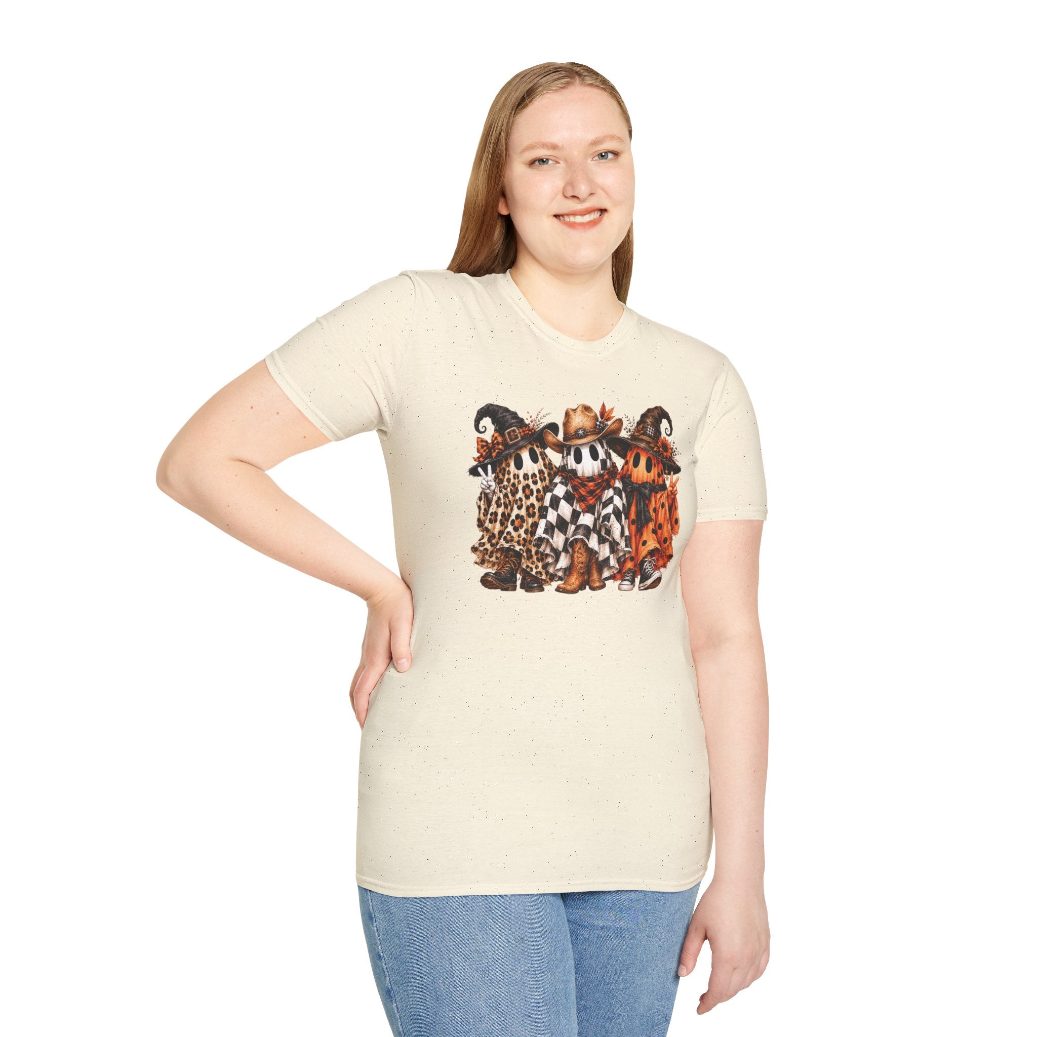 Halloween Pumpkin Crew T-Shirt — Leopard & Buffalo Plaid Spooky Friends