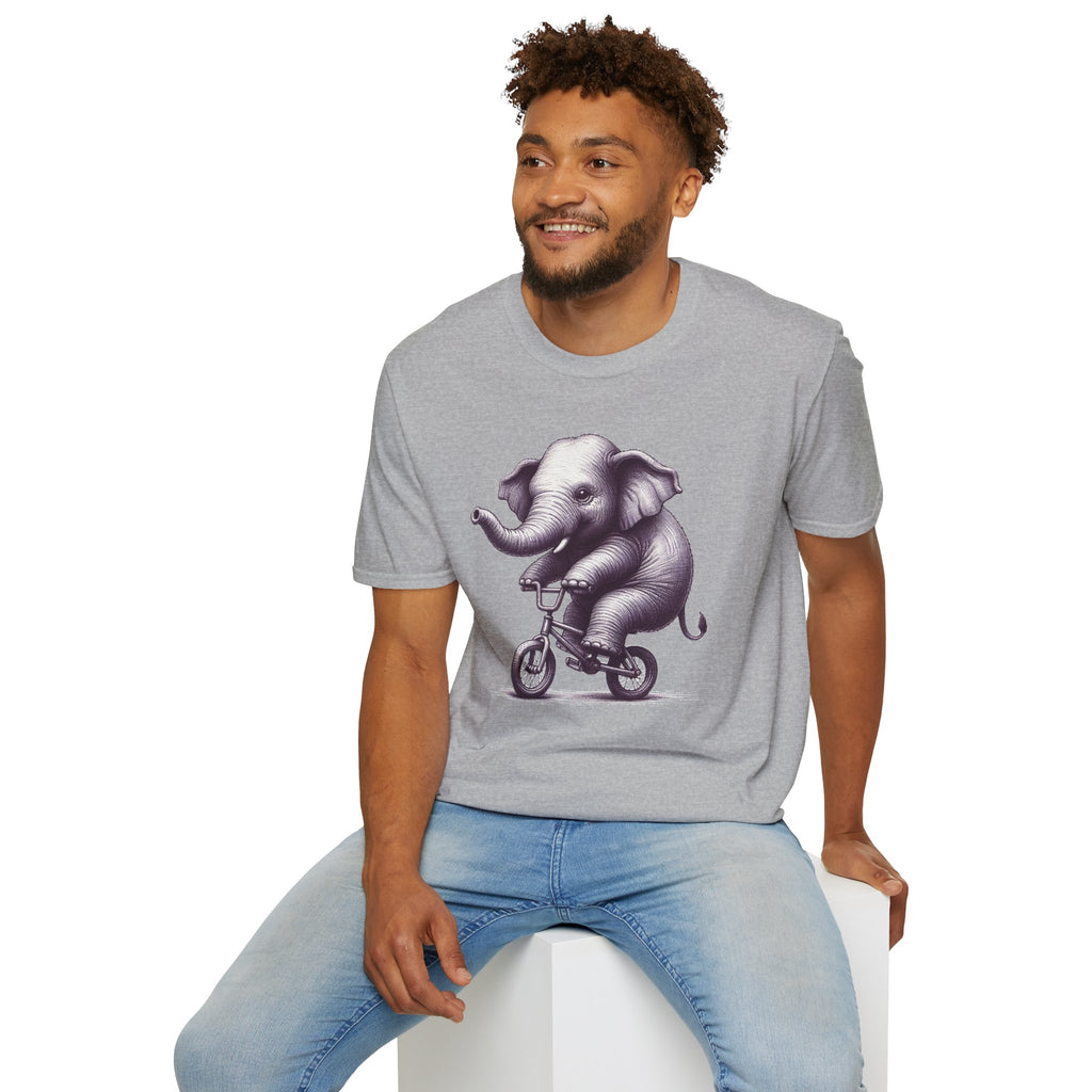 Cute Elephant on Bicycle T-Shirt — Whimsical Vintage Baby Elephant Graphic Tee