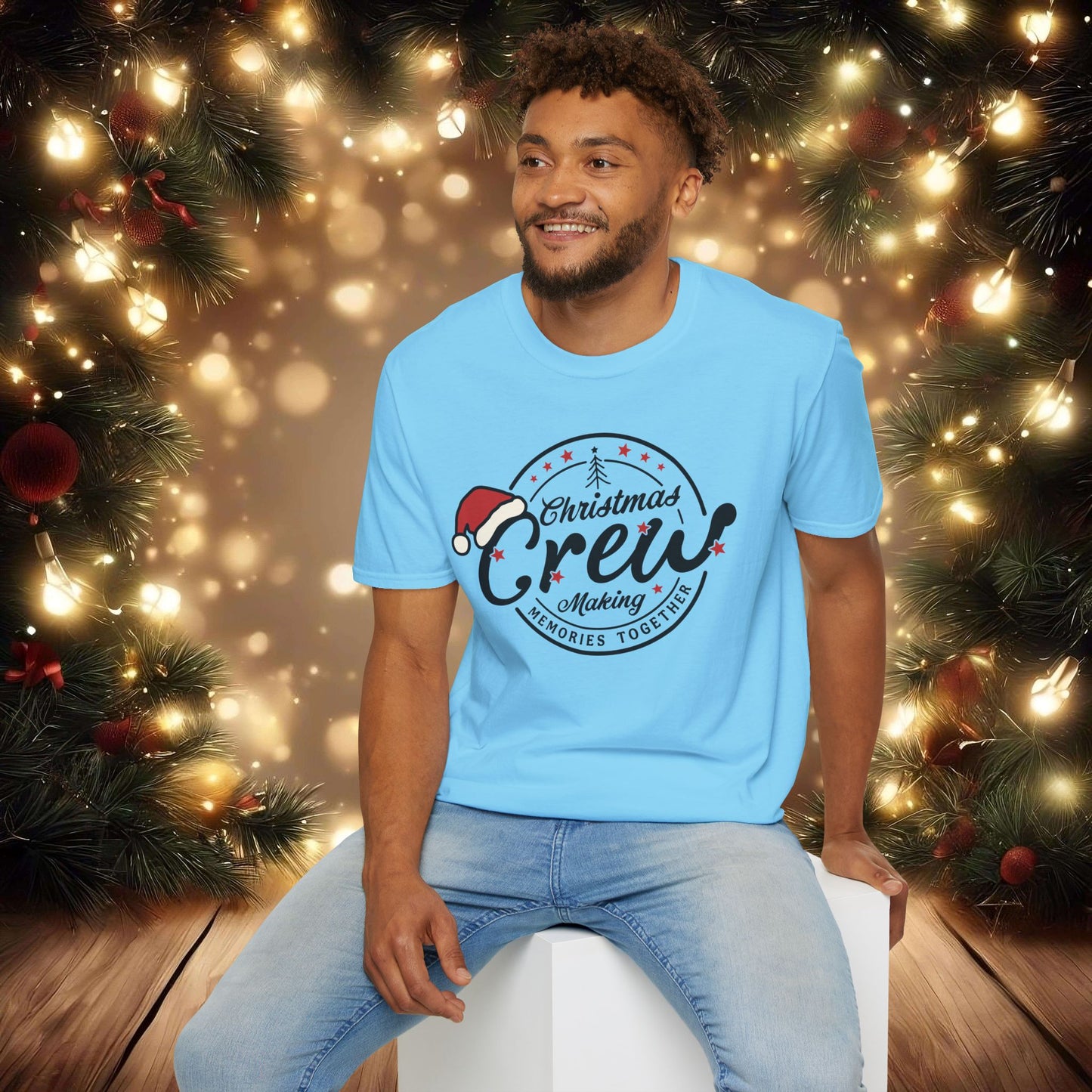 Christmas Crew Unisex T-Shirt | Making Memories Together and Santa Hat Design (Black Text)