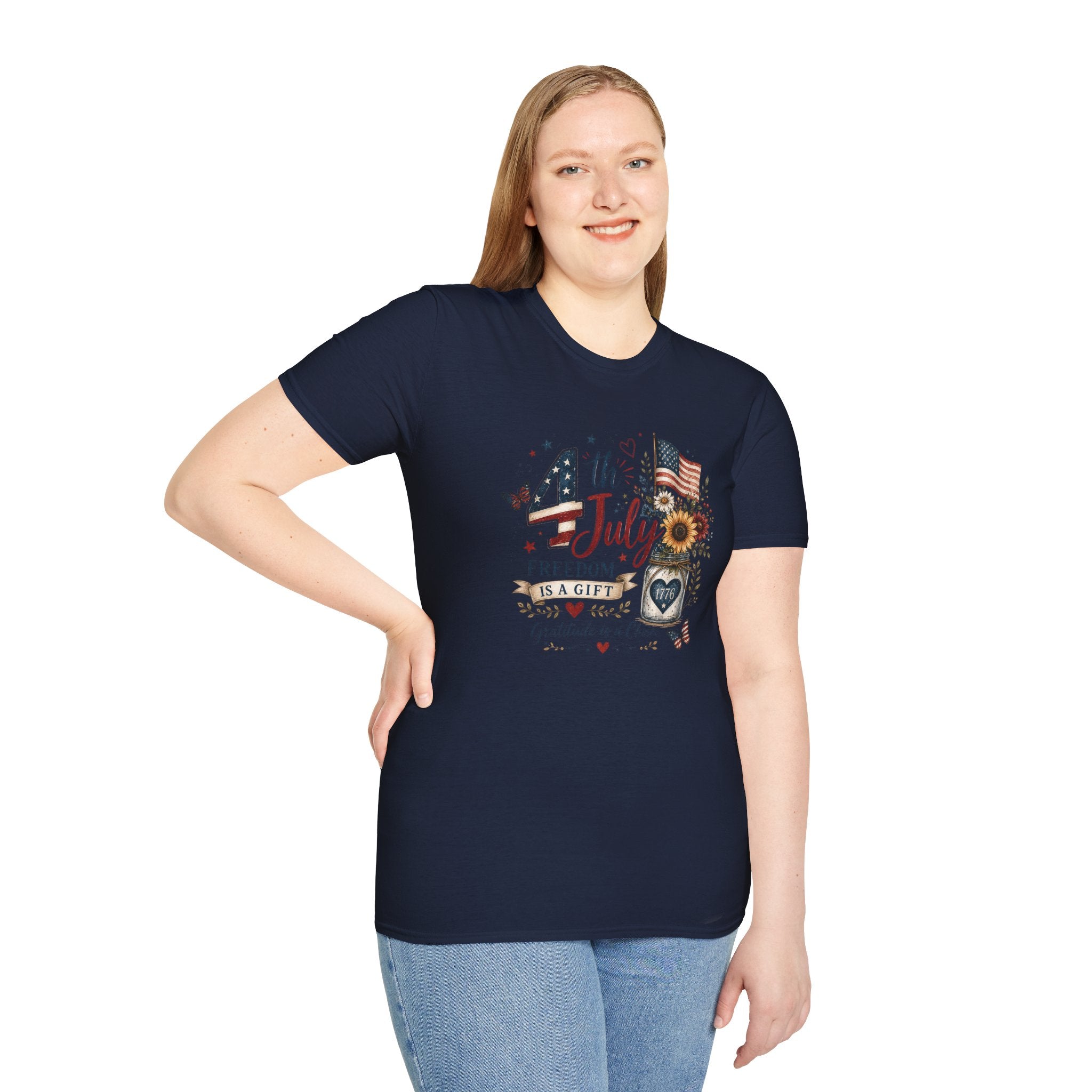 4th of July T-Shirt — "Freedom Is A Gift" Patriotic American Flag & Sunflower Tee