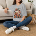 Patchwork Floral Ghost Halloween Shirt | Quilted Boho Ghost with Pumpkin and Bats
