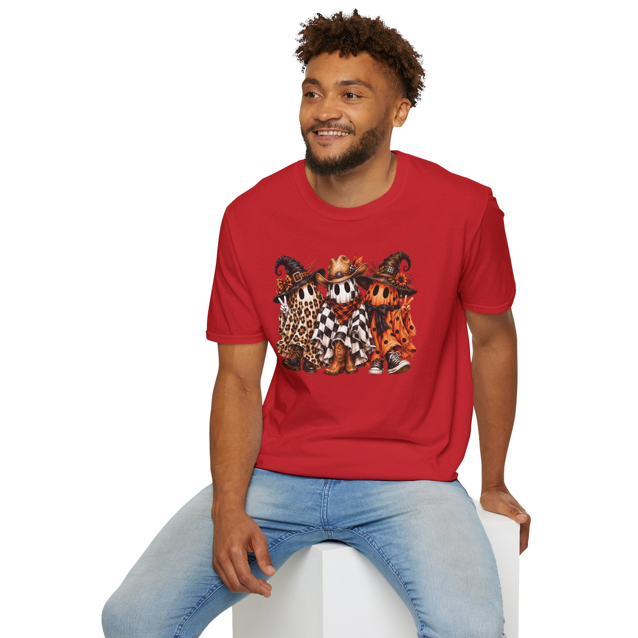 Halloween Pumpkin Crew T-Shirt — Leopard & Buffalo Plaid Spooky Friends