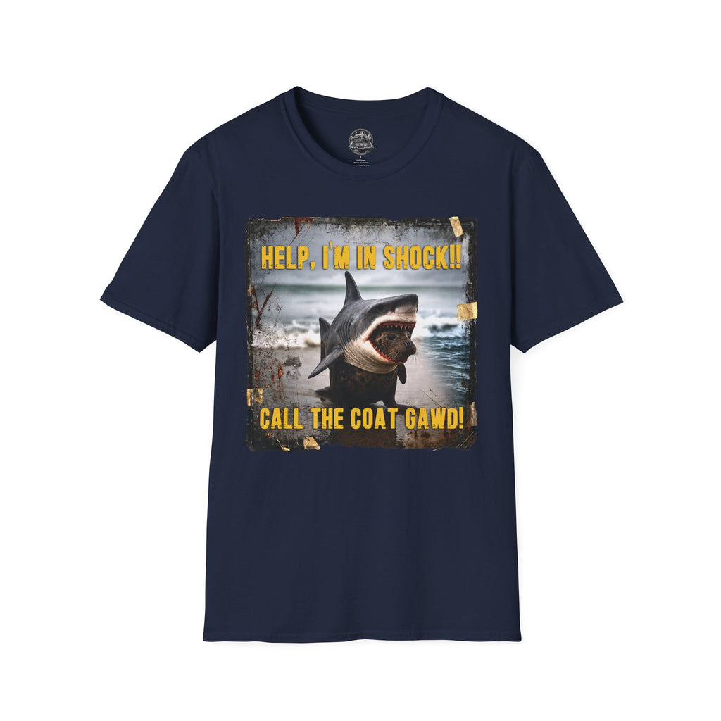 Shark Graphic T-Shirt — "Help, I'm in Shock!" Funny Beachwear