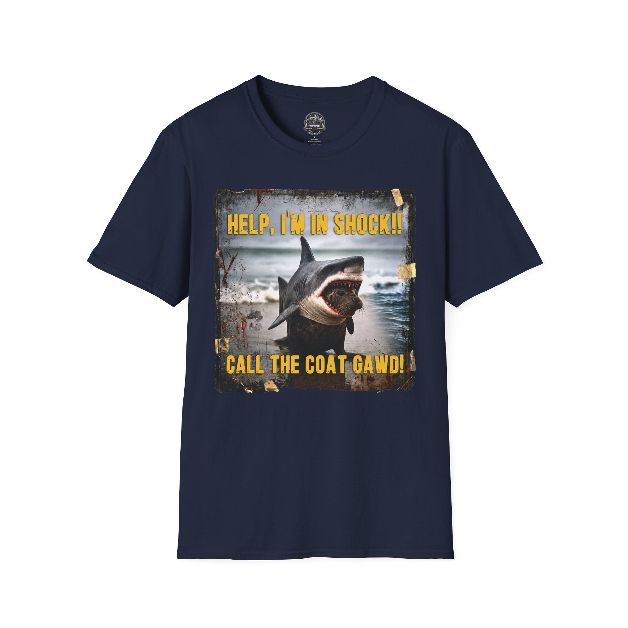 Shark Graphic T-Shirt — "Help, I'm in Shock!" Funny Beachwear