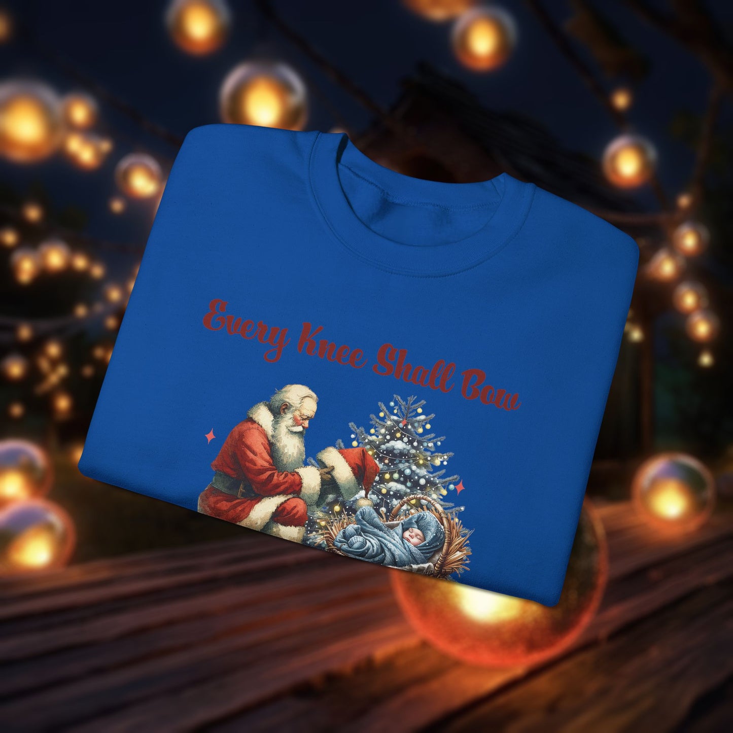 Saint Nicholas kneeling and paying homage to the Christ Child Sweatshirt - Every Knee Shall Bow