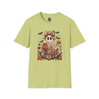 Patchwork Floral Ghost Halloween Shirt | Quilted Boho Ghost with Pumpkin and Bats