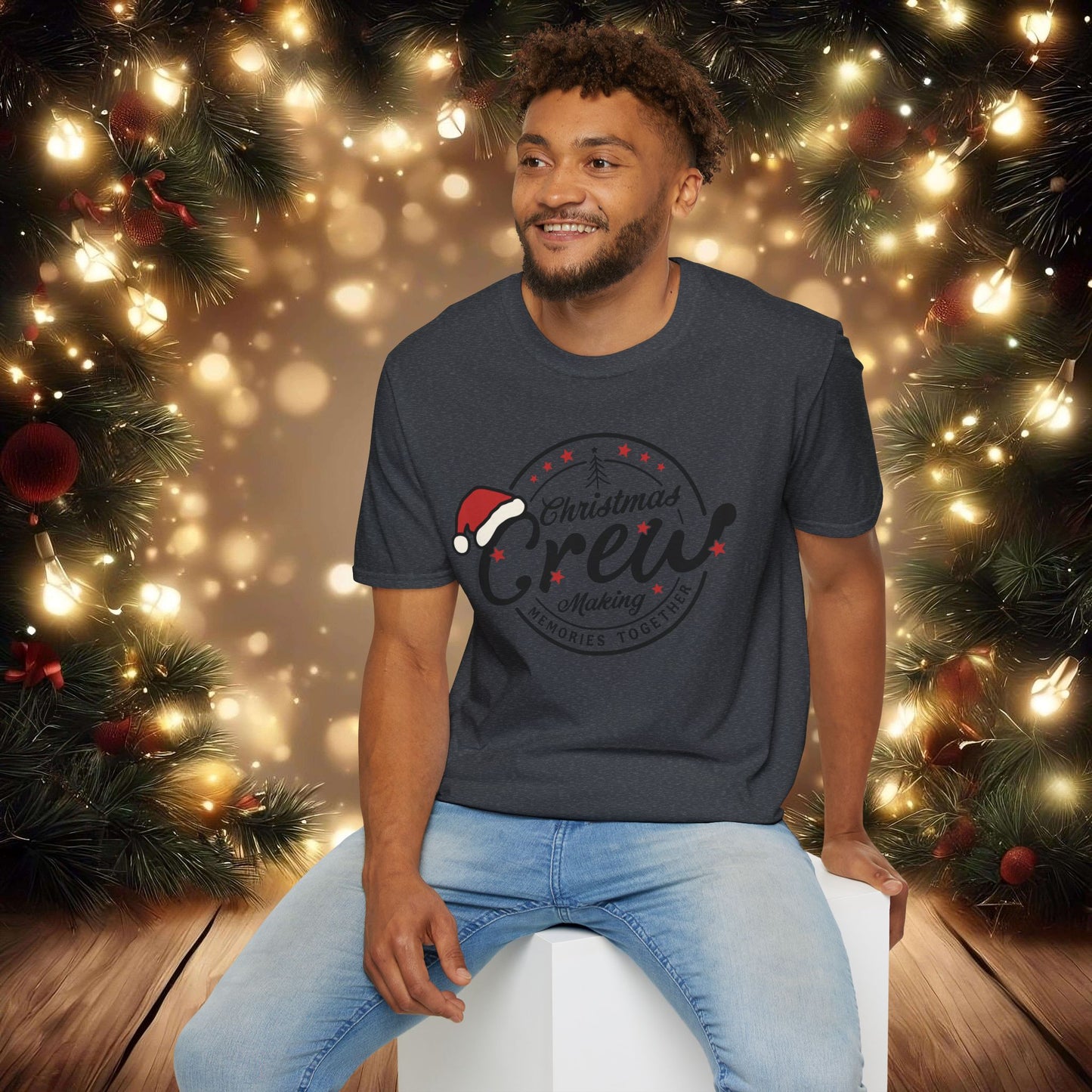 Christmas Crew Unisex T-Shirt | Making Memories Together and Santa Hat Design (Black Text)