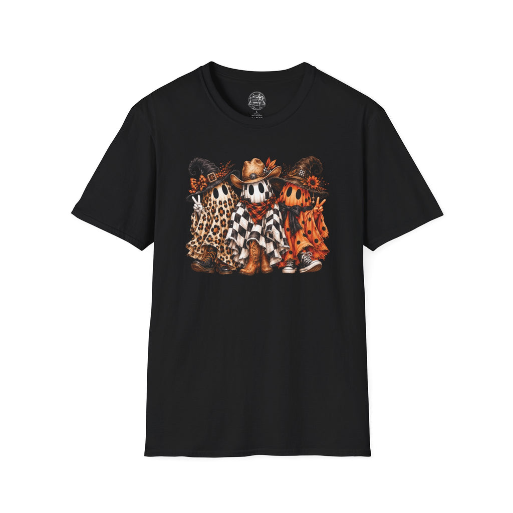 Halloween Pumpkin Crew T-Shirt — Leopard & Buffalo Plaid Spooky Friends