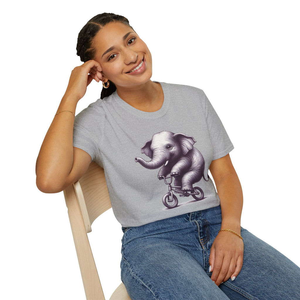 Cute Elephant on Bicycle T-Shirt — Whimsical Vintage Baby Elephant Graphic Tee