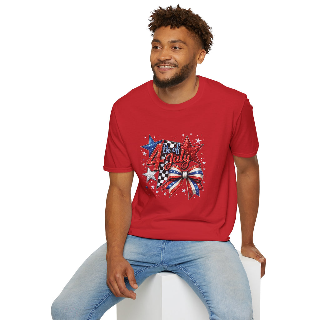 4th of July Patriotic T-Shirt – Red White Blue Stars & Bow Design