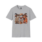 Halloween Pumpkin Crew T-Shirt — Leopard & Buffalo Plaid Spooky Friends