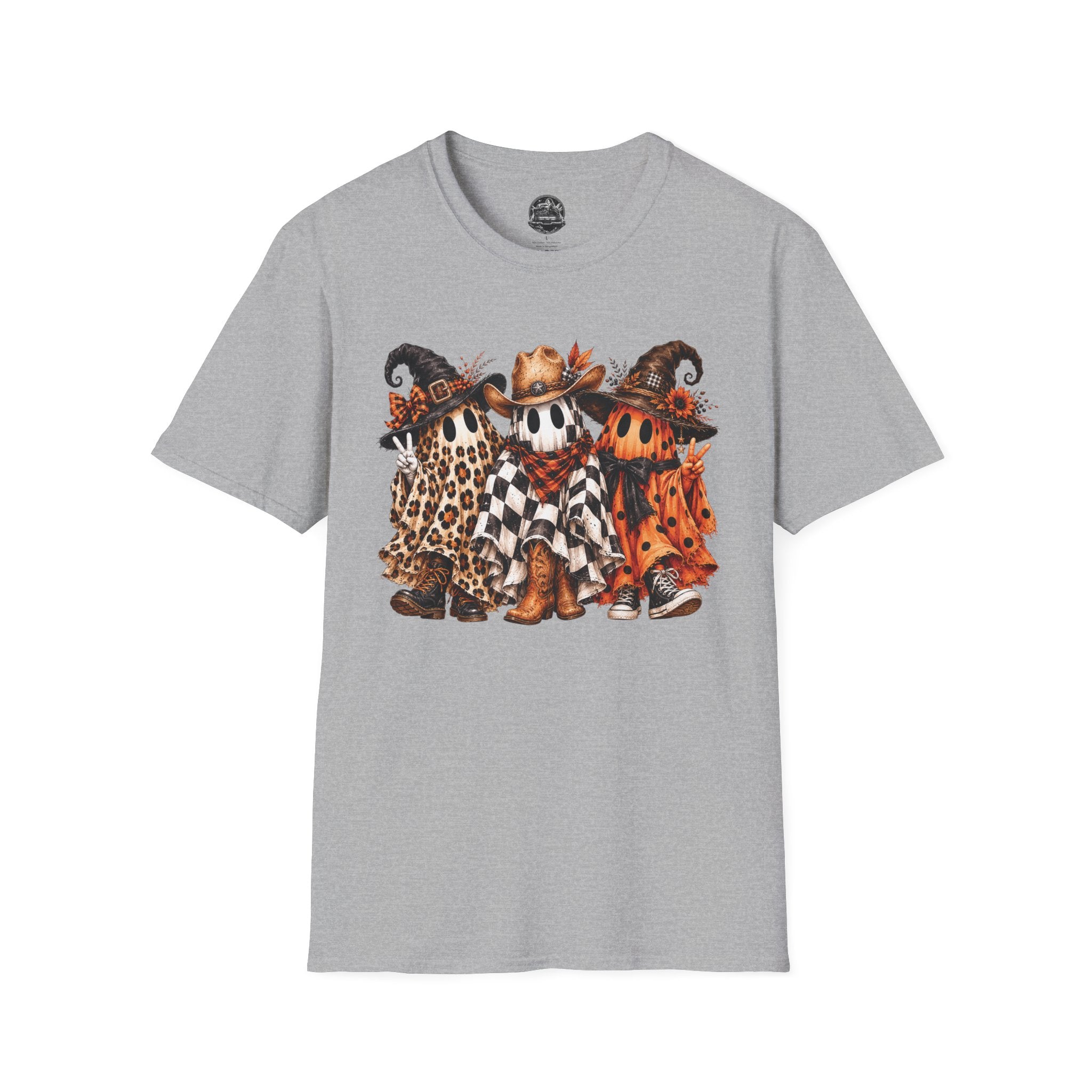 Halloween Pumpkin Crew T-Shirt — Leopard & Buffalo Plaid Spooky Friends