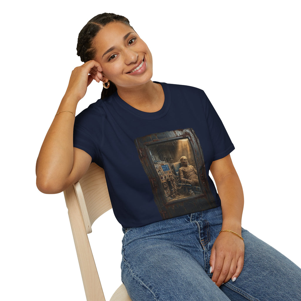 Horror Mummy Room Graphic T‑Shirt — Vintage Creepy Museum Scene Tee