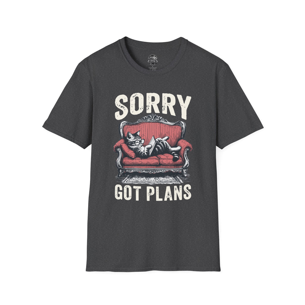 Sorry, Got Plans T‑Shirt — Cat on Couch Funny Lazy Day Tee