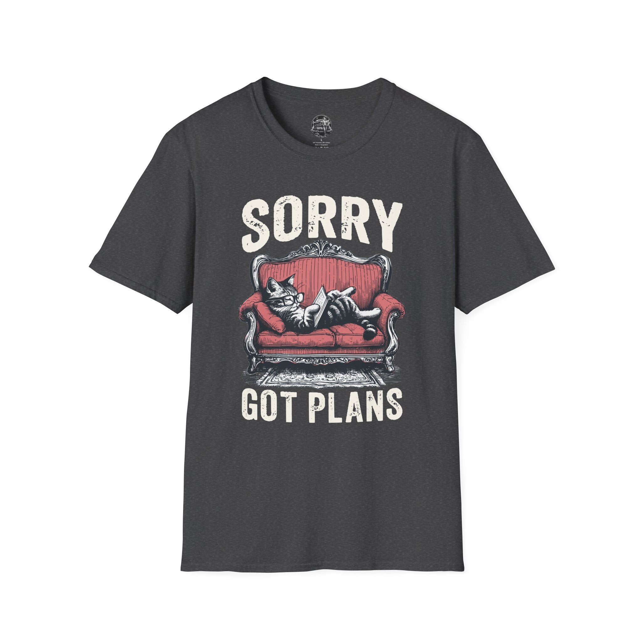 Sorry, Got Plans T‑Shirt — Cat on Couch Funny Lazy Day Tee