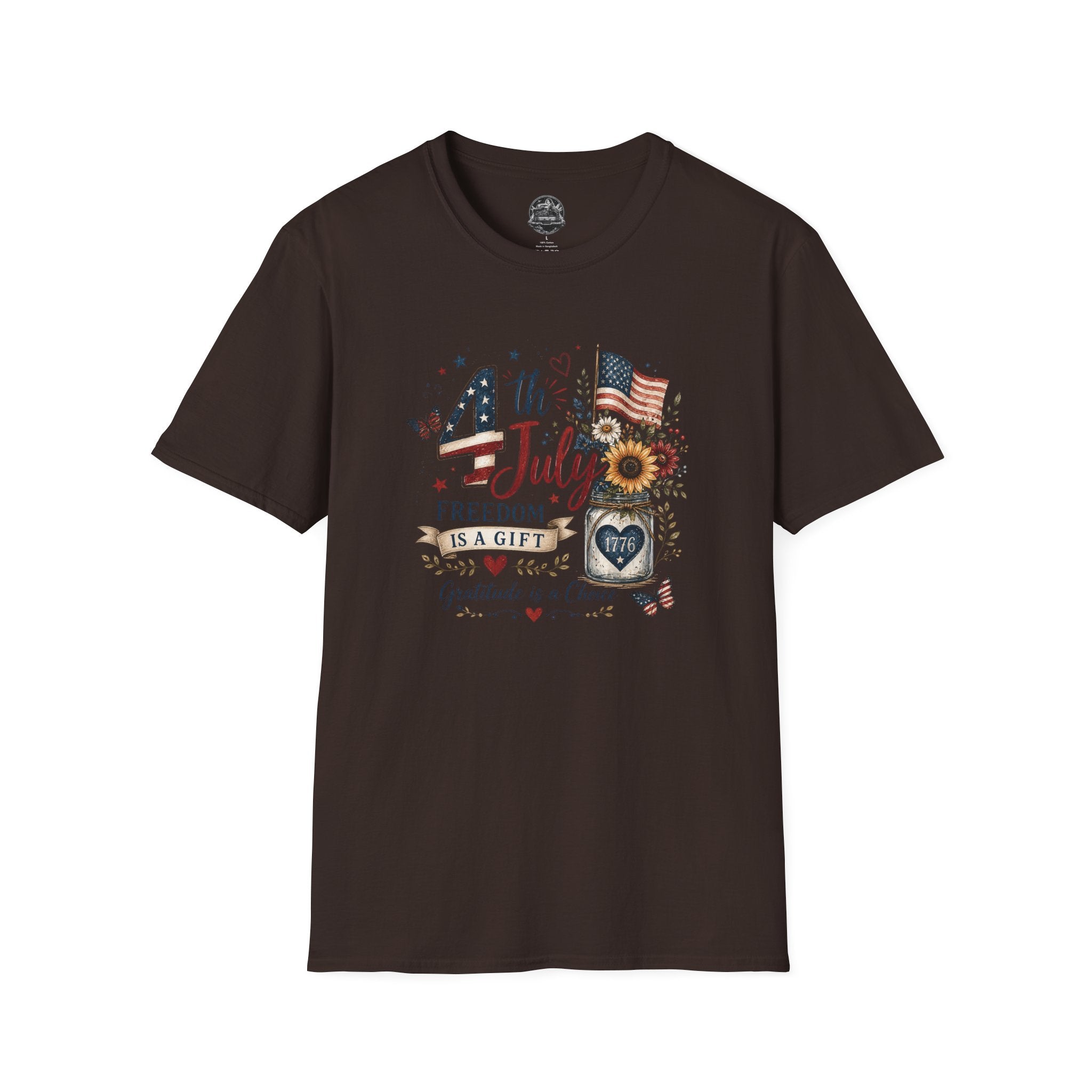4th of July T-Shirt — "Freedom Is A Gift" Patriotic American Flag & Sunflower Tee