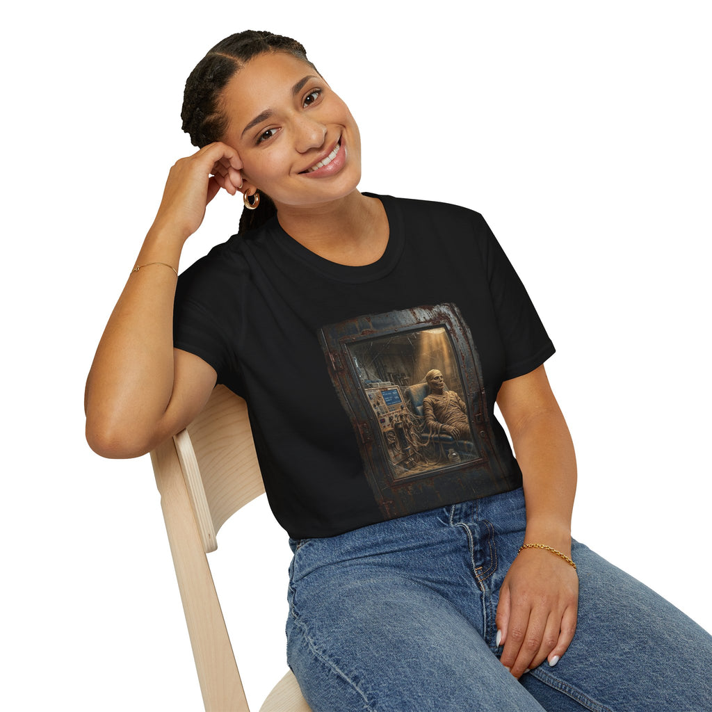 Horror Mummy Room Graphic T‑Shirt — Vintage Creepy Museum Scene Tee