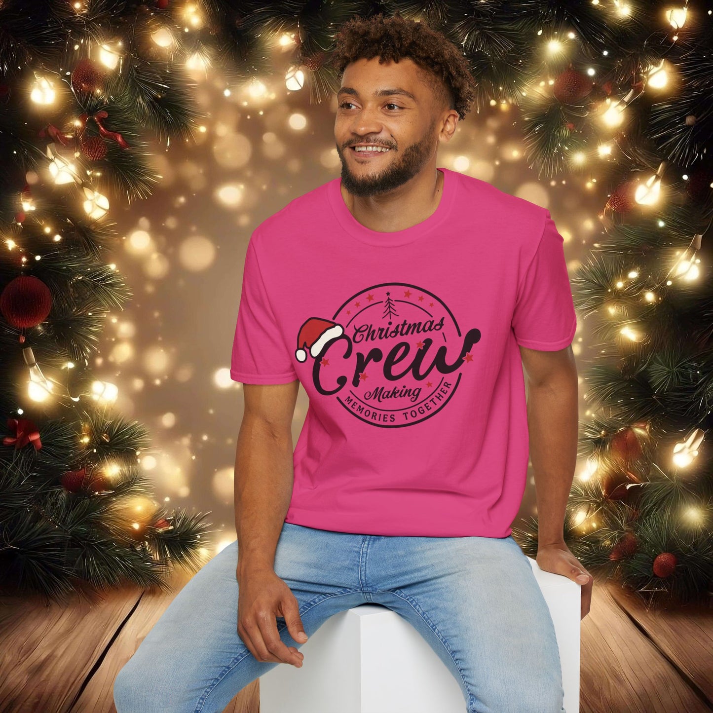 Christmas Crew Unisex T-Shirt | Making Memories Together and Santa Hat Design (Black Text)