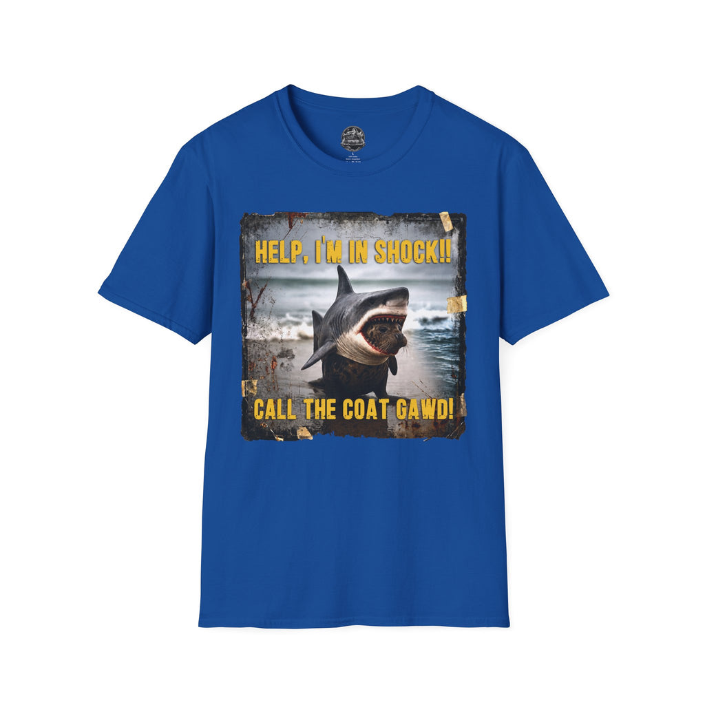 Shark Graphic T-Shirt — "Help, I'm in Shock!" Funny Beachwear
