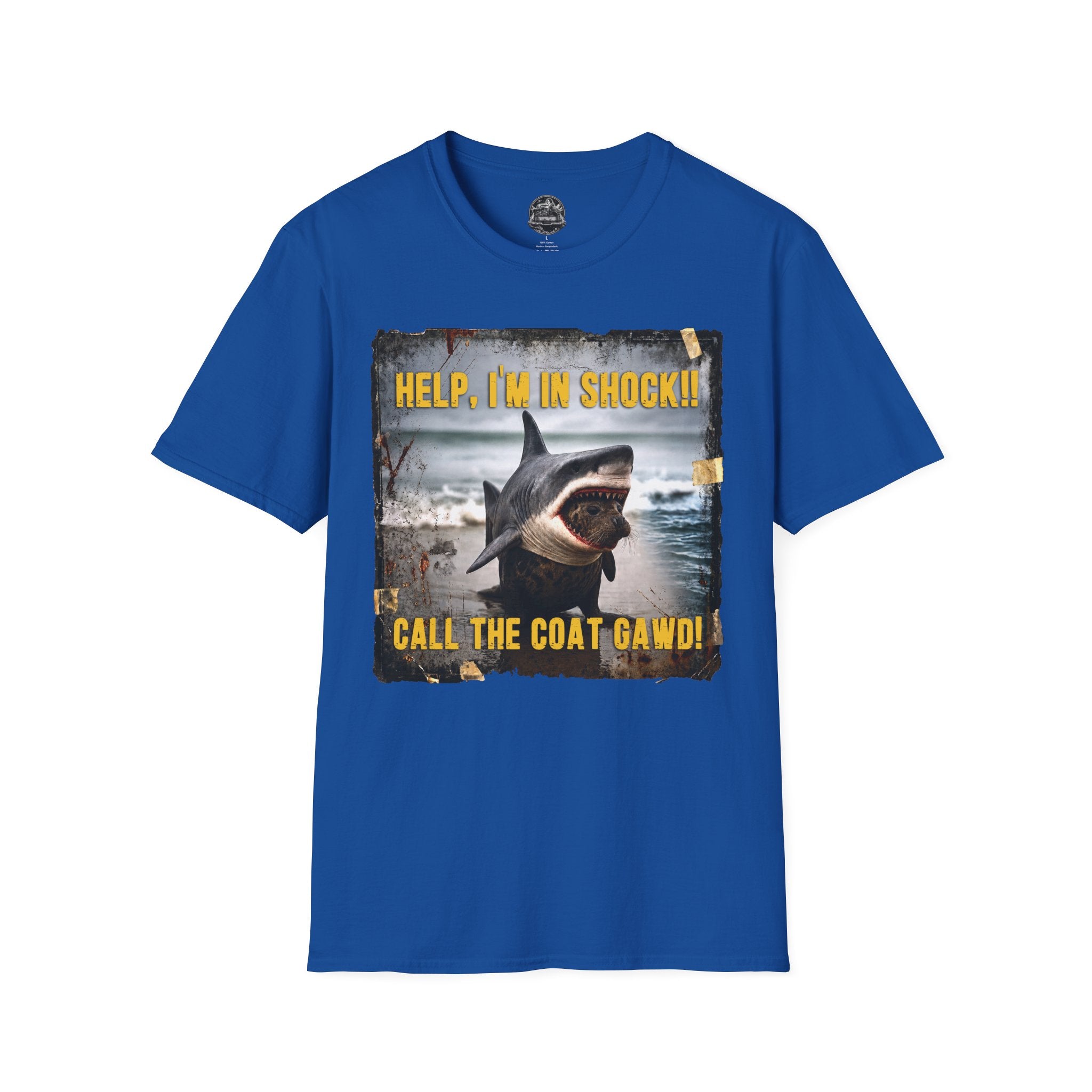 Shark Graphic T-Shirt — "Help, I'm in Shock!" Funny Beachwear