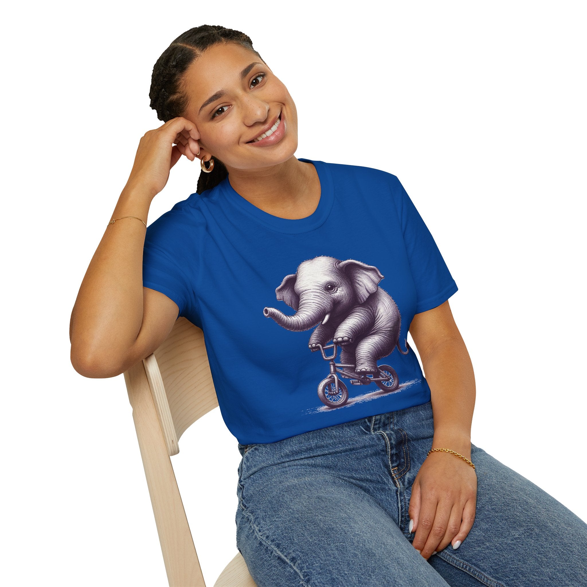Cute Elephant on Bicycle T-Shirt — Whimsical Vintage Baby Elephant Graphic Tee