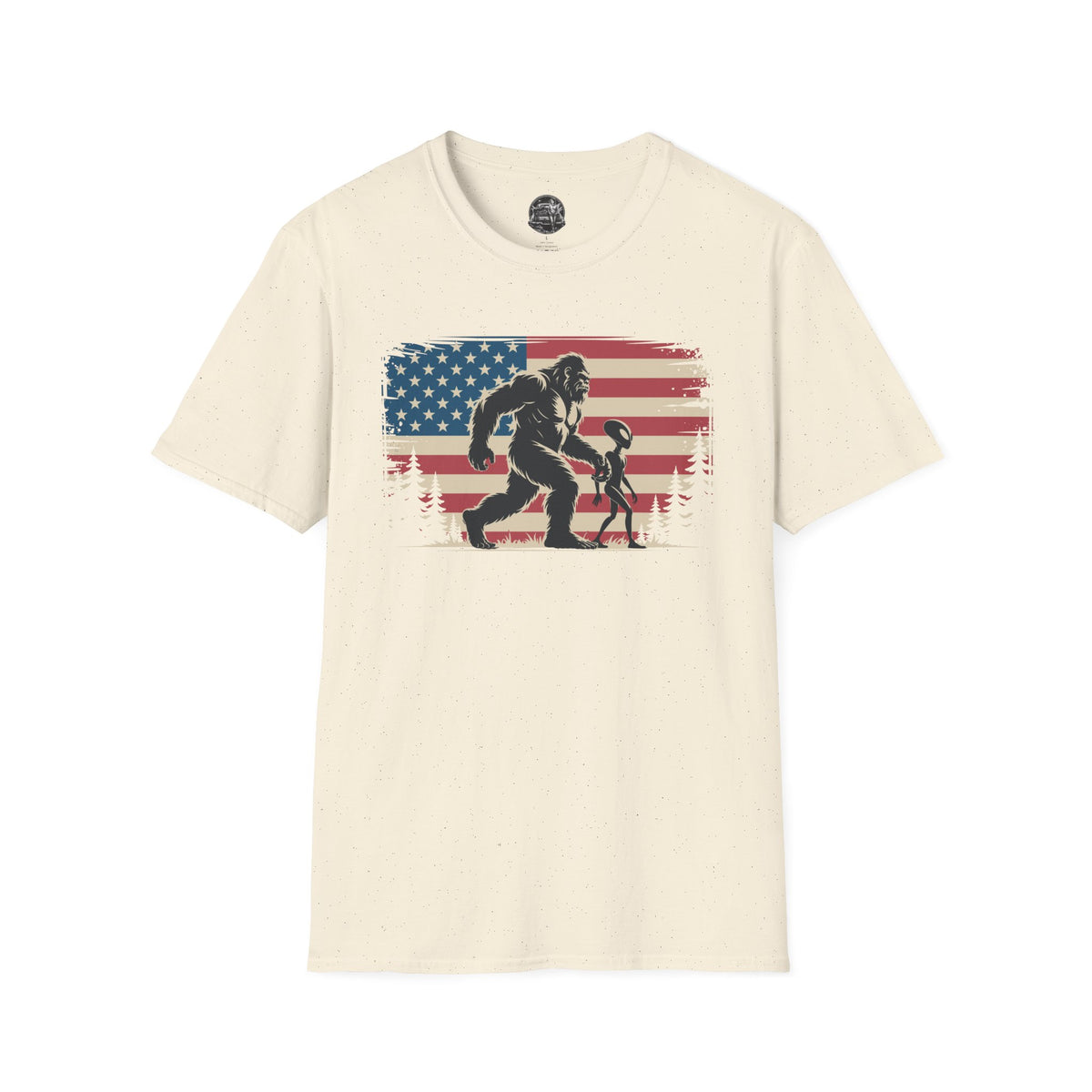 Bigfoot & Alien Patriotic T-Shirt — Distressed Flag Cryptid Design
