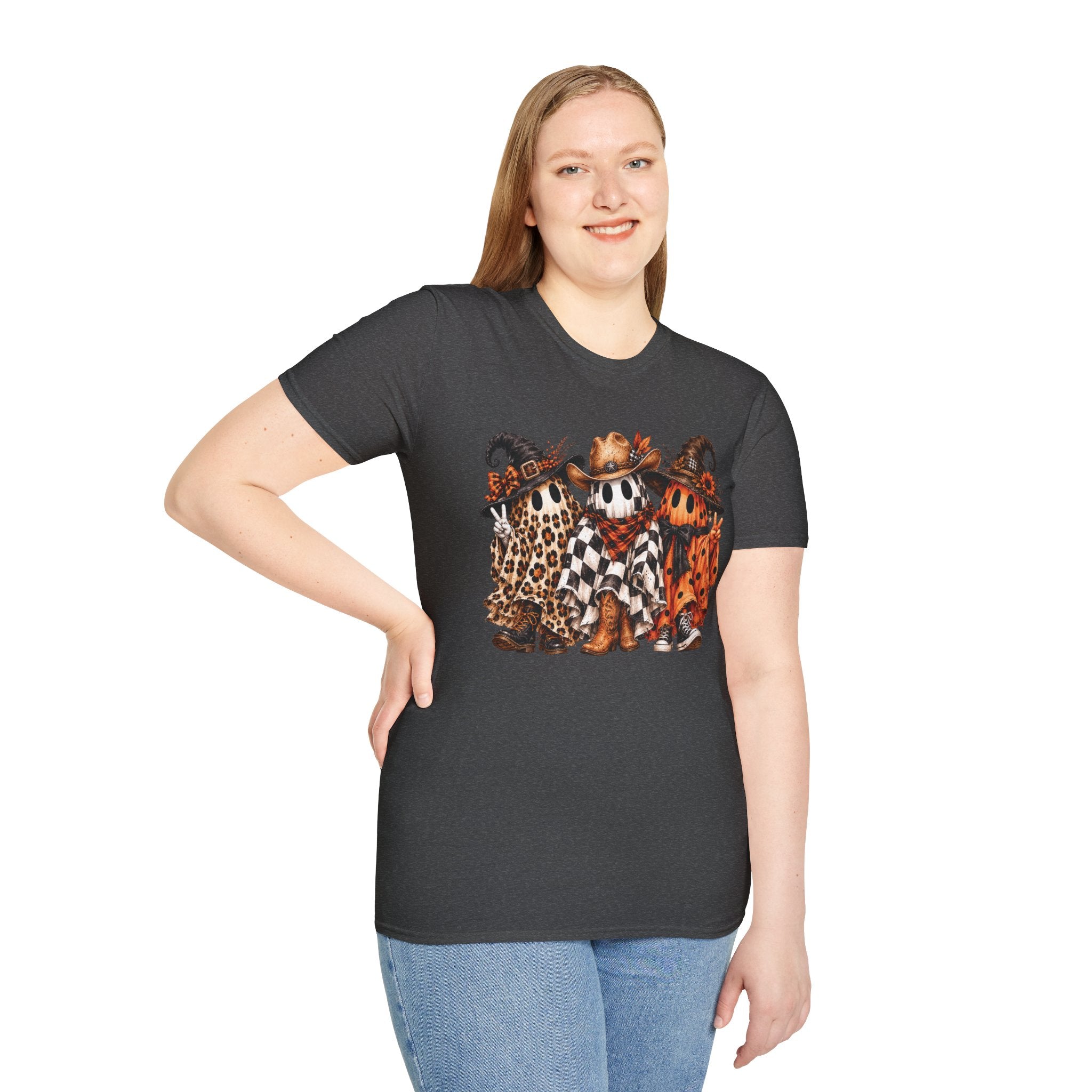 Halloween Pumpkin Crew T-Shirt — Leopard & Buffalo Plaid Spooky Friends
