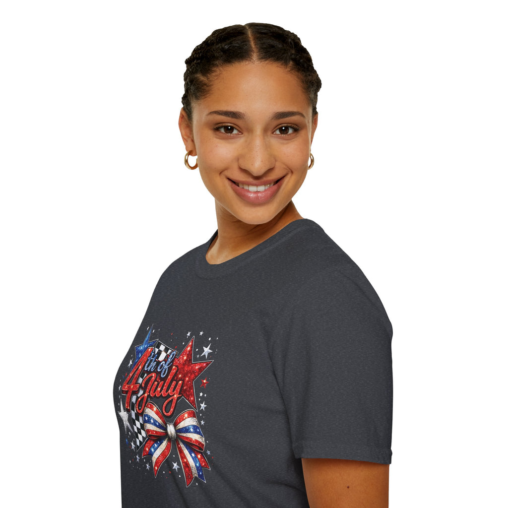 4th of July Patriotic T-Shirt – Red White Blue Stars & Bow Design