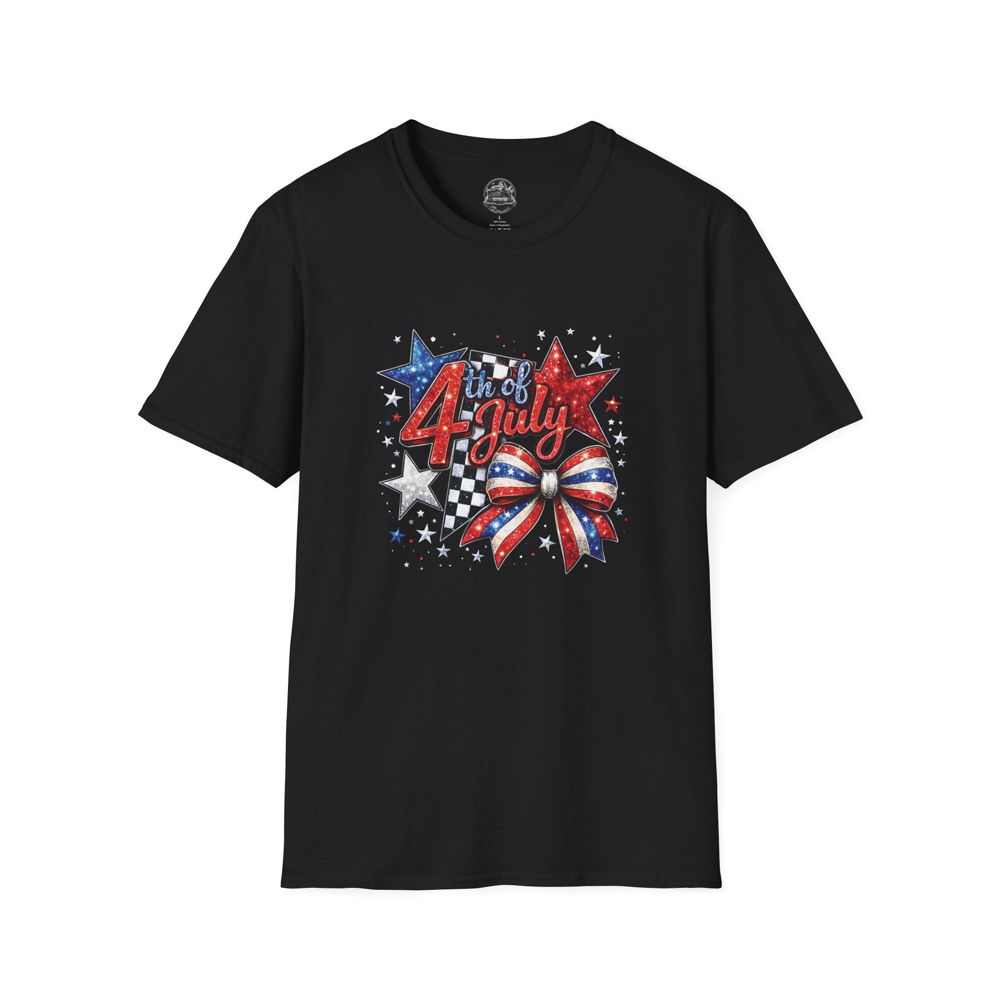 4th of July Patriotic T-Shirt – Red White Blue Stars & Bow Design