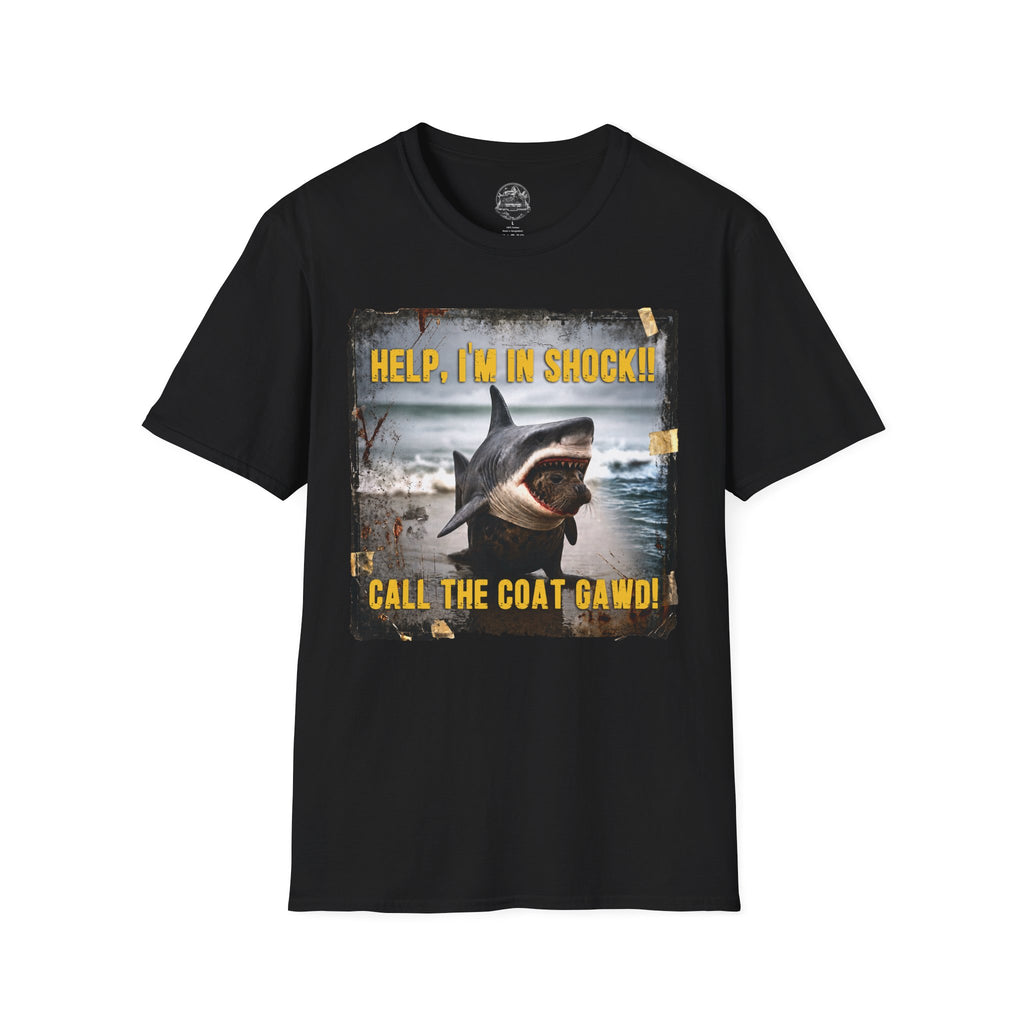 Shark Graphic T-Shirt — "Help, I'm in Shock!" Funny Beachwear